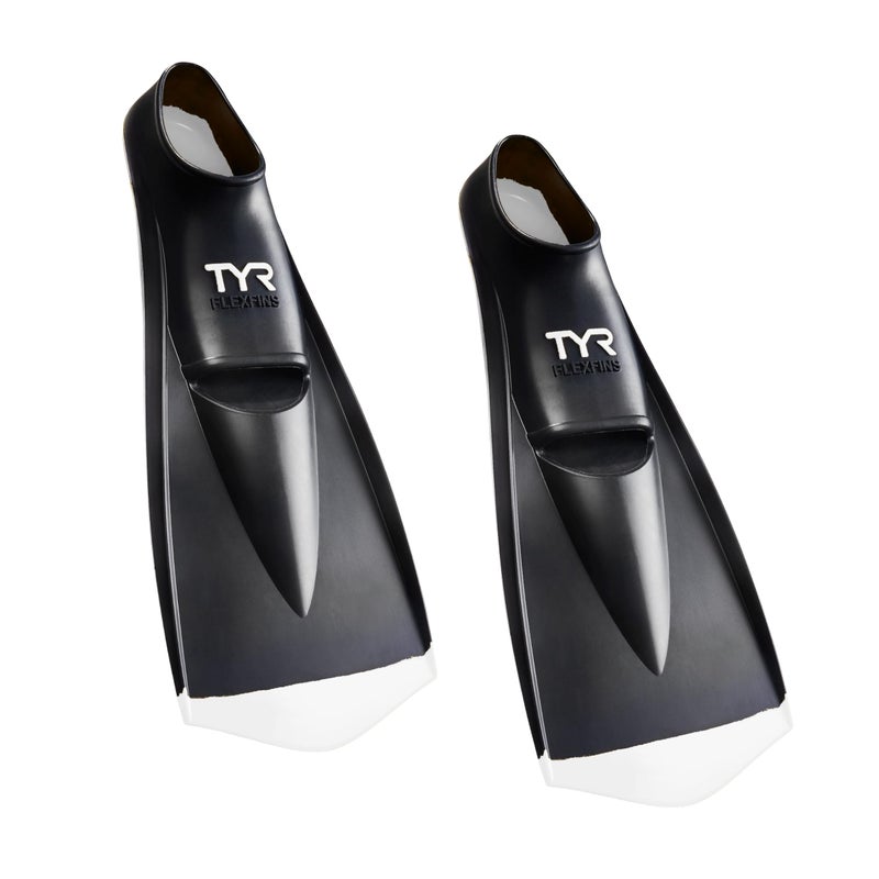 TYR Flexfin 2.0 Rubber Swim Fins - Adult Swimming Gear for Pool Lap Swimming, Training - Blade Fins Promote Proper Movement Through Legs and Feet - 100% Rubber - Color Coded - L, Black